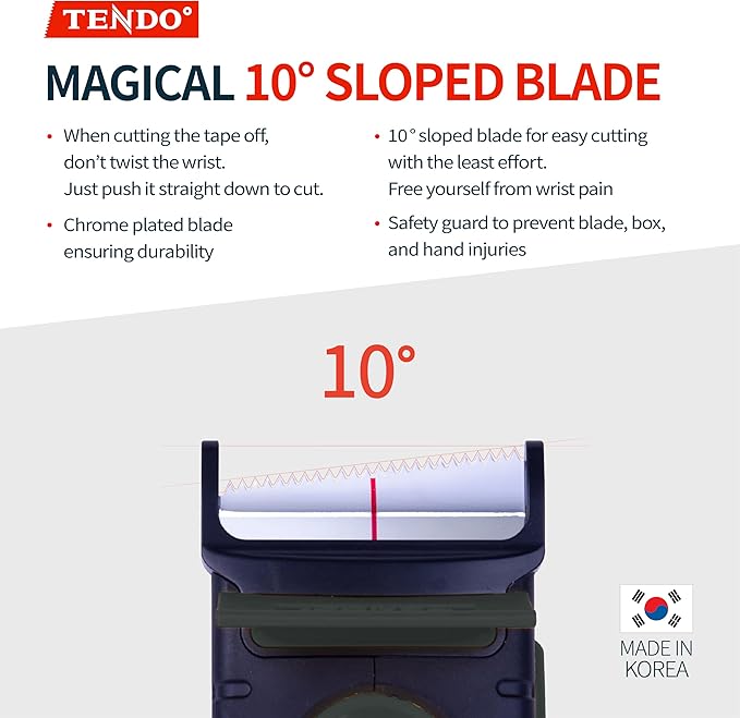 Heavy Duty Shipping Tape Dispenser: TENDO째 Premium Line ??Reusable, Replaceable, Eco-Friendly 2?쇺?Master Piece Dispenser for Pros with Patented 10째 Sloped Chromium Blades - P-2200 (4th Gen.)_Black