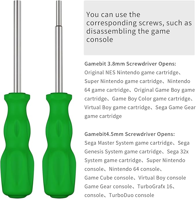 Gamebit Screwdriver Set, Security Screwdriver Bit Set 3.8mm and 4.5mm Security Screwdriver Bits Perfect fit for Virtual Boy, Opening Nintendo, Sega Consoles and Game Cartridges - Green