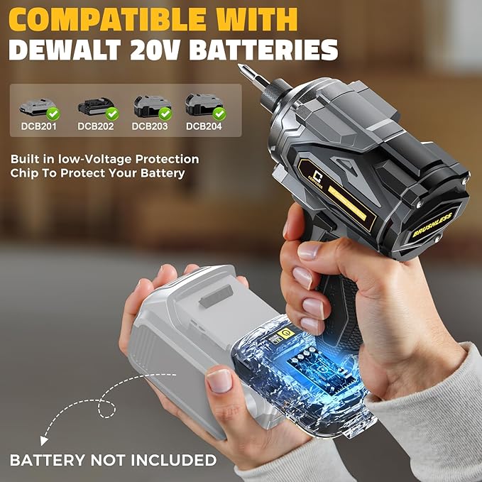 Cordless Impact Driver Compatible with DeWalt 20V Battery, 2800 In-lbs Brushless 1/4" hex chuck Impact Driver, impact drill with 5-Speed Lightweight Power Impact Drivers, LED Light (no battery)