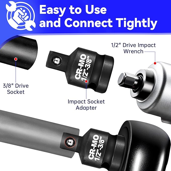 3/8" Female to 1/2" Male, 1/2" Female to 3/8" Male Impact Socket Adapter Reducer Set, 2 Pcs Chrome Molybdenum Steel Driver Conversion Adapters, for Sockets and Impact Wrench