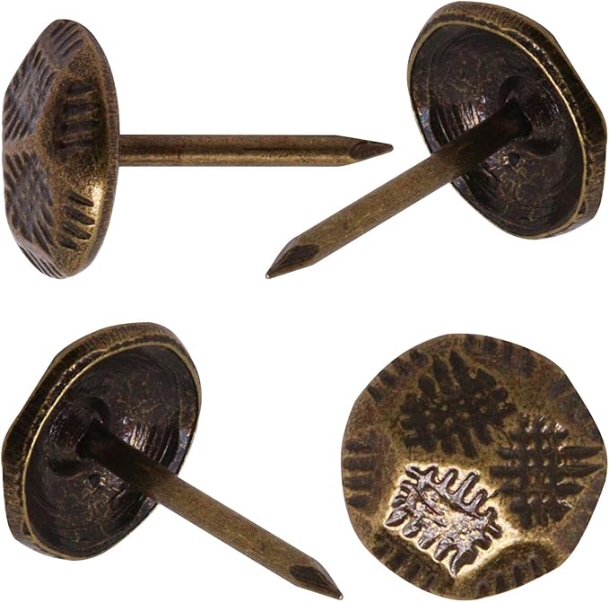 YuGtcen 100pcs Upholstery Tacks, Decorative Nails Thumb Tacks Metal Upholstery Nails for Wood Pins Vintage Furniture Tack (11x17mm, Crack Texture Bronze)