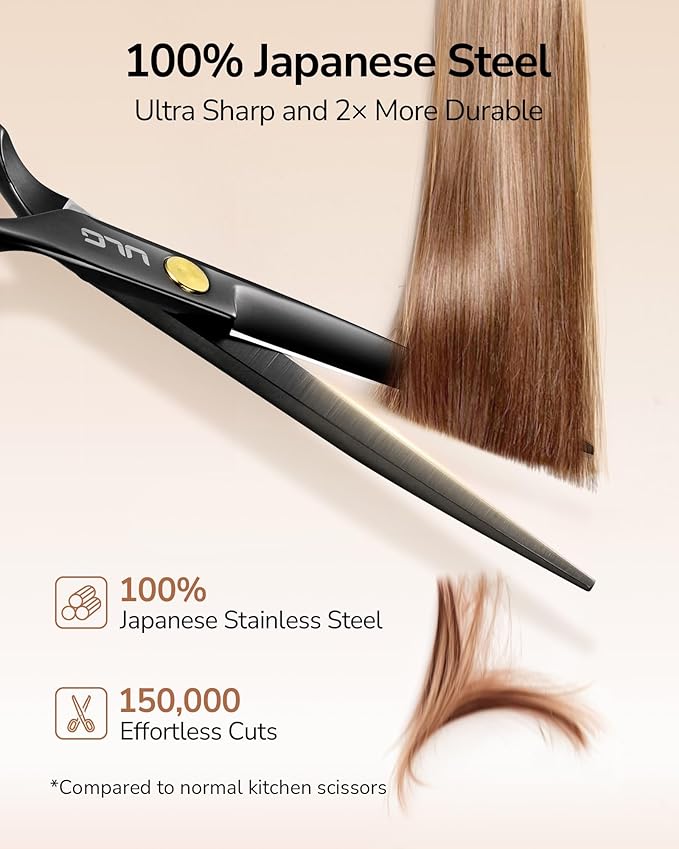 ULG Professional Hair Cutting Scissors Set ??6.5??Japanese Stainless Steel Barber Shears & Thinning Scissors with Comb, Clips & Case ??at-Home Salon Haircut Kit for Men, Women, Kids, Black