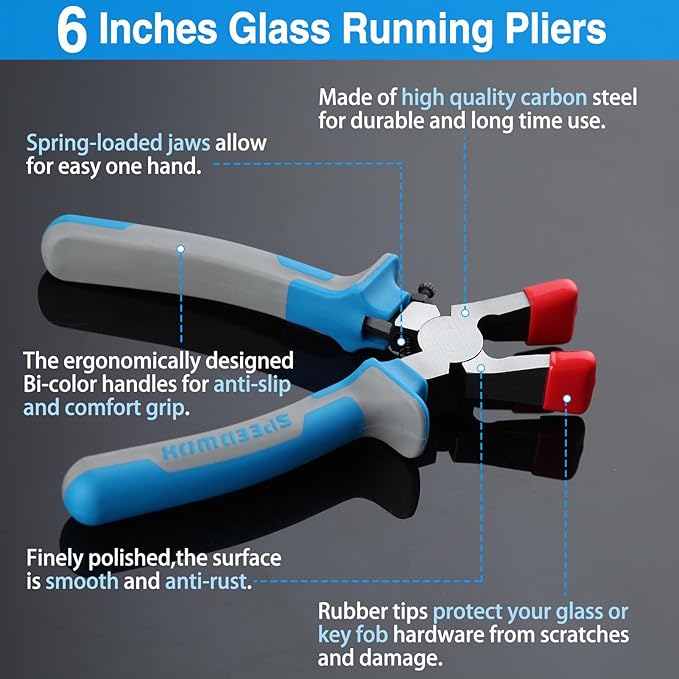 SPEEDWOX 6" Glass Running Pliers for Glass Cutting Key Fob Pliers Glass Breaking Pliers Mini Glass Pliers Glass Cutter Stained Glass Tools Running Pliers for Stained Glass Rubber Pliers