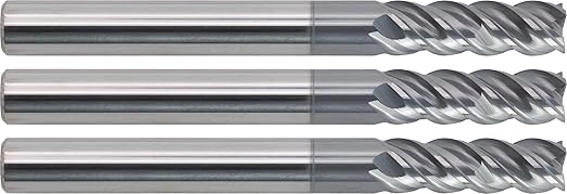 CME 3 pcs High-Efficiency Micrograin Carbide End Mills with Double Groove, Square Nose, TiAlN Coated, 1/4" Mill Diameter, 3/4" Length of Cut, 2 1/2" Overall Length, 4 Flute, Center Cutting