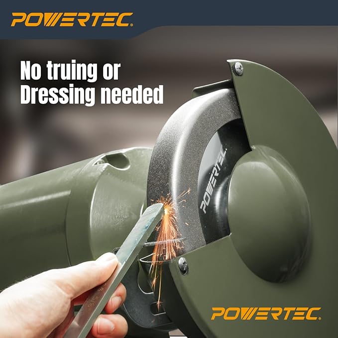 POWERTEC CBN Grinding Wheel 8 Inch 600 Grit, 1-1/4" Wide, 5/8" Arbor ??4-in-1 CBN Sharpening Wheel with 1/4" Radius Edge and Side Face for Bench Grinder (15706)