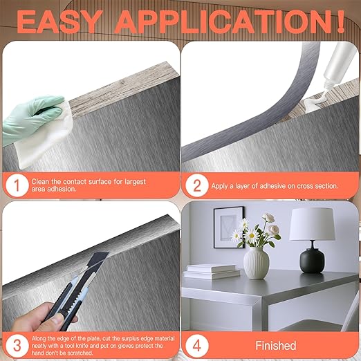 GSCIT Club Grey Silver Edge Banding, 1 1/2 Inch x 25ft Aluminum Brushed Edge Banding PVC Edge Trim for Cabinet Repair Furniture