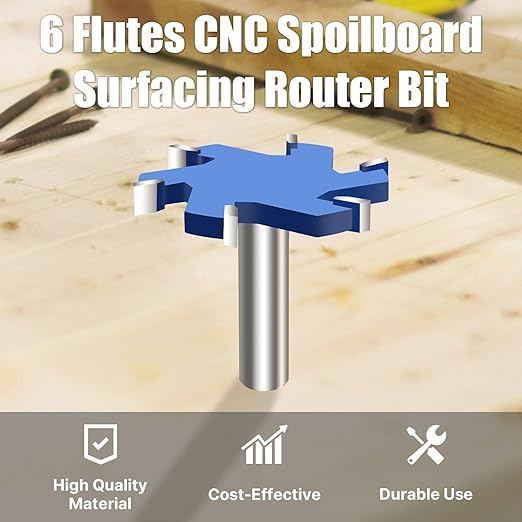 CNC Spoilboard Surfacing Router Bit, 1/2 Inch Shank Slab Flattening Router Bit, 6Wings Carbide Rabbet Slot Cutter for Woodworking, Wood Planing (2-9/16'' D, 5/16'' H)