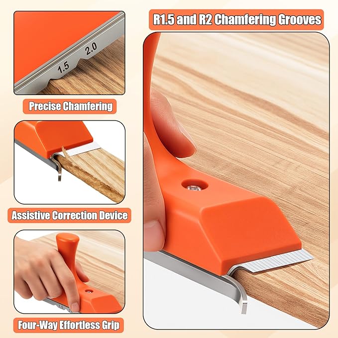 Lothee Edge Banding Trimmer with Sharp Carbon Steel Extra Replacement Blades and Ergonomic Grip Woodworking Hand Planes for Deburring Veneer, PVC, ABS on Straight Curved Chamfered Edges, Gift for Dad