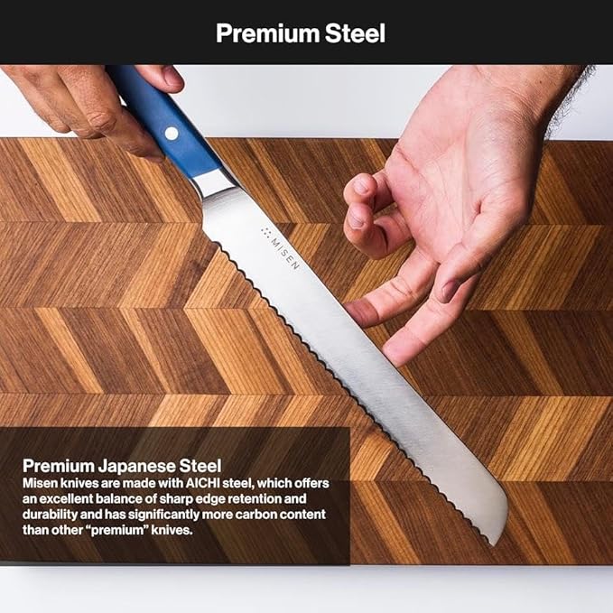 Misen Serrated Bread Knife - High-Carbon Japanese AUS8 Steel - Perfect for Soft Foods, Bread, Pastries, and Fruits - Verstatile Slicer, Razor-Sharp Edge, Durable Blade, Ergonomic Handle - 8", Green