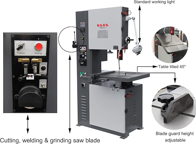 KAKA INDUSTRIAL Vertical Band Saw, 20-inch Metal Cutting Bandsaw, 220V 1PH Infinitely Variable Speed, Integrated Blade Welder & Grinder, Carbide Guides for Contour Cutting VS-2012