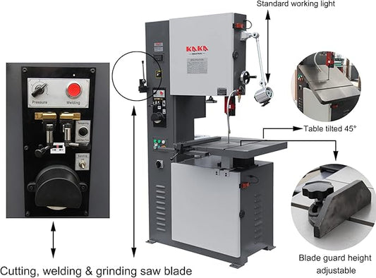 KAKA INDUSTRIAL Vertical Band Saw, 23-inch Metal Cutting Bandsaw, 220V 1PH Variable Speed, Industrial Rigid Steel Construction, Blade Welder, Carbide Guides, Tilting Table VS-2313