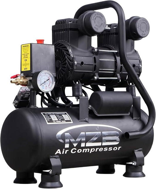 MZB 2.4 Gallon Ultra Quiet Air Compressor 110V/60Hz 1.0HP 5.65CFM, MAX 115PSI Steel Tanks Oil-Free 72dB Noise Level Air Compressor with Wheels for Spray Painting, Auto Repair, Carpentry Decoration