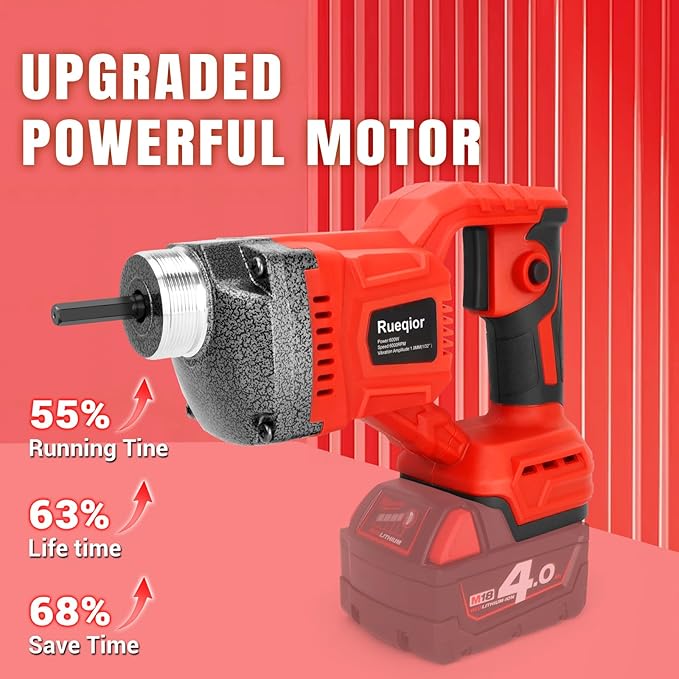 Handheld Concrete Vibrating Tool Compatible with Milwaukee 18V Battery, 600W Cordless Concrete vibrator with 3.8FT Shaft Rod 5,500VPM Portable Pencil Cement Vibrarator Remove Air Bubble(No Battery)