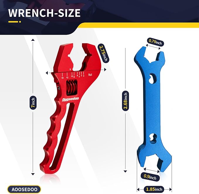 Adjustable AN Fittings Wrench AN Wrench for Hose Fitting Adapters AN Fitting Tool 3AN-16AN Lightweight Aluminum Red. With a Double Hose End Fitting Wrench 6AN Socket-AN8 B-nut Blue