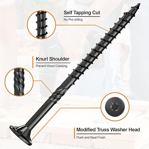 #10 x 2-1/2??Deck Screws, 108Pcs Star Drive Wood Screws, Rust Resistant Timber Screws for Timber/Log/Landscaping Wood, T25 Star Bit Included, Black
