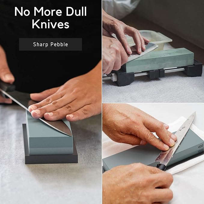 Sharp Pebble Knife Sharpening Stones Kit with 400/1000 and 1000/6000 Grit with Flattening Stone & Angle Guide