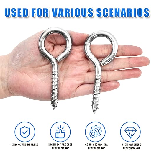 10PCS 4 inches Screw Eyes M8 304 Stainless Steel Eye Screws, Heavy Duty Screw, Eye Hooks Screw Eye Bolts Eye Hooks Screw, Indoor & Outdoor Uses (10, M8-4inch)