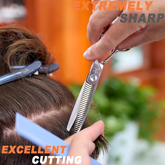 High-end Professional Hair Cut Thinning Scissors Hair Cutting Teeth Shears Barber Hairdressing Texturizing Scissor Extremely Very Sharp 6 Inch Stainless Steel Alloy For Men Women Salon& Home