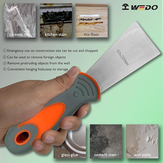 WEDO Putty Knife Scraper,2.6" Stainless Steel Scraper,65mm Dry Wall Taping Knife with Ergonomical Handle,Scraper Tool for Plaster Scraping Drywall Finishing,Length 200mm(8"),Corrosion Resistant