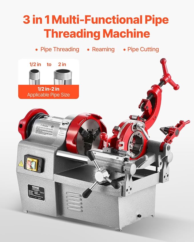 VEVOR Electric Pipe Threader Machine, 750W 28RPM Threading Cutting Machine, 1/2 to 2 inch Pipes Threading Cutter Tool with Foot Pedal for Plumbing, Automotive Repairs, Metalworking