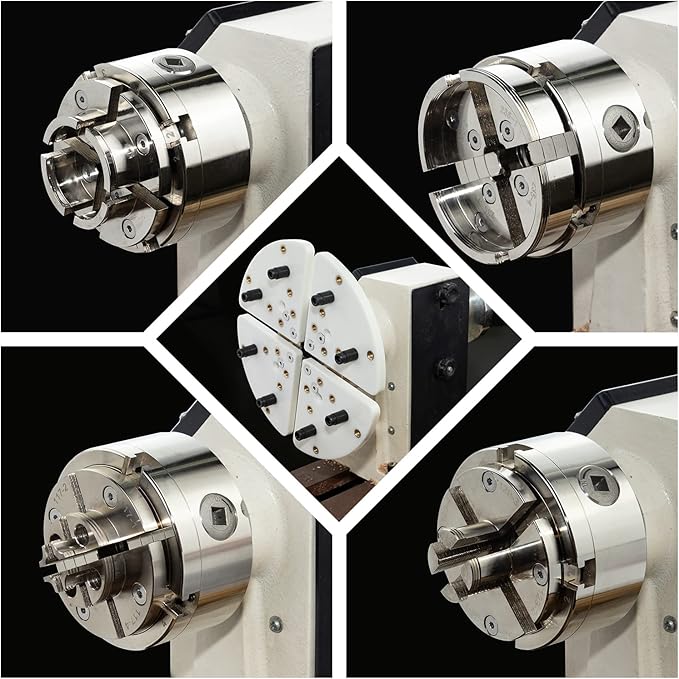 4 Inch Wood Lathe Chuck Set 1" x 8 tpi thread, Nickel Plated Self Centering 4 Jaw Wood Turning Chuck set(5PCS jaws)