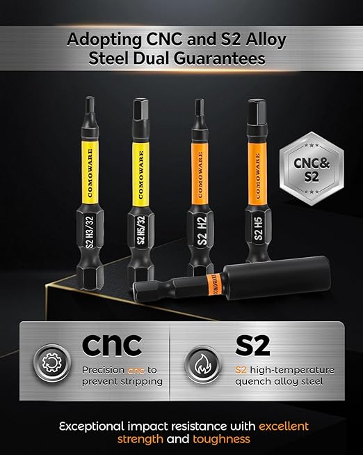 COMOWARE 21pcs Allen Wrench Drill Bits (Metric&SAE), S2 Steel 1/4" Hex Bit Set, CNC Tip Screwdriver Bits, 2" Length Magnetic Drill Bit, Impact Hex Bitss Set for Electronic Devices Disassembly