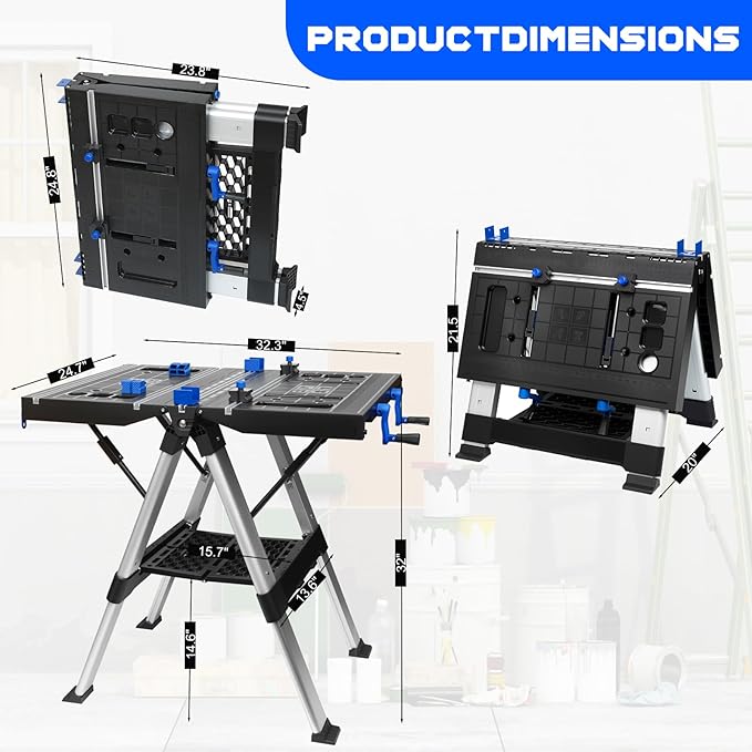 Folding Work Table, LAZYLAND 1PC 32" W x 25" D x 32" H Easy Setup Portable Folding Worktable & Sawhorse with 2pcs Quick Clamps, 2pcs Clamping Dogs for Garage/Woodworking/Construction/DIY