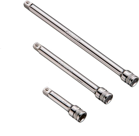 ARES 70245-3-Piece 1/2-Inch Drive Socket Extension Set - Includes 3-Inch, 5-Inch and 10-Inch Extensions - Premium Chrome Vanadium Steel with Mirror Finish