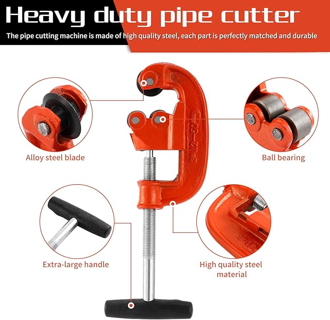 GQGP Pipe Cutter Tool 1/8-2", Heavy-duty Tubing Cutter Speed Cutting Up to Galvanized Pipe, Copper, and Iron Pipe,Professional Metal Pipe Cutter Tool With 2 additional blades