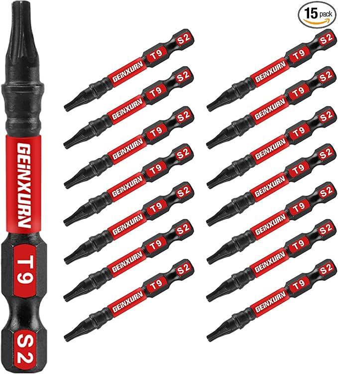 15 Pieces T9 Impact Tough Magnetic Screwdriver Bit Set, 2 In. #9 Torx Head power Bit Set, S2 Alloy Steel T9 Star Bit