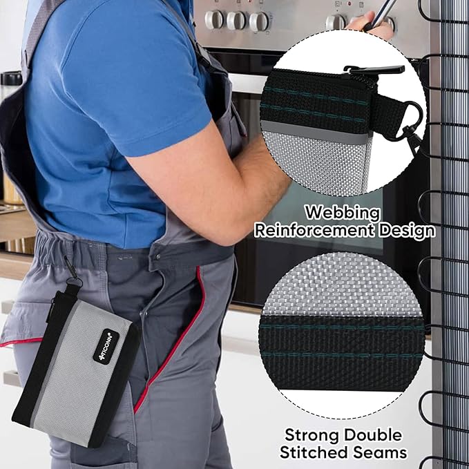 TICONN Tool Pouches with Zipper, 1680D Oxford Small Tool Bags, Waterproof Utility Bag Zipper Pouch for Tool Organizers and Storage (3 Pack Small)