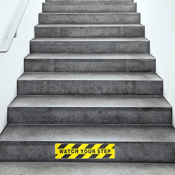 5 Pieces Watch Your Step Warning Sticker Adhesive Tape Anti Slip Abrasive Tape for Workplace Safety Wet Floor Caution, 6 by 24 Inches (Black and Yellow)