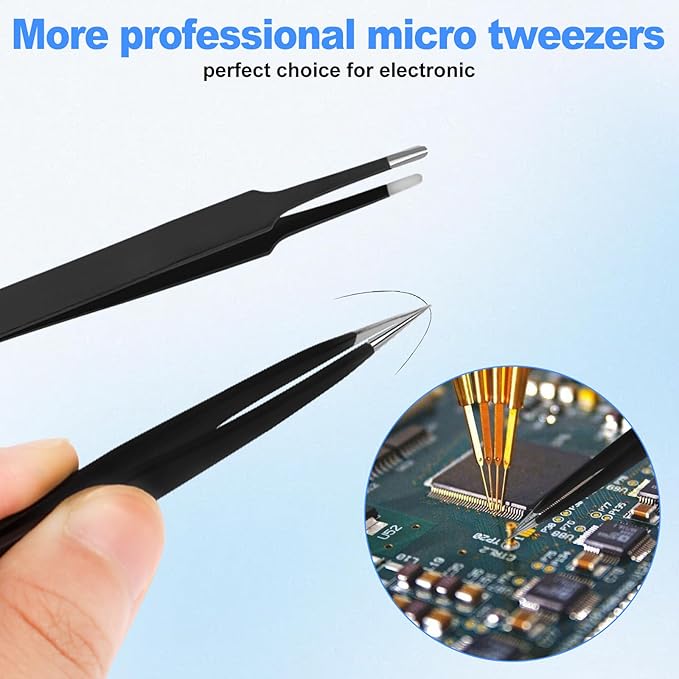 6Pcs Precision Tweezers Set,Upgraded Anti-Static Stainless Steel Tweezers, for Electronics Repair, Model Building, Soldering, Laboratory Work, Craft Essentials