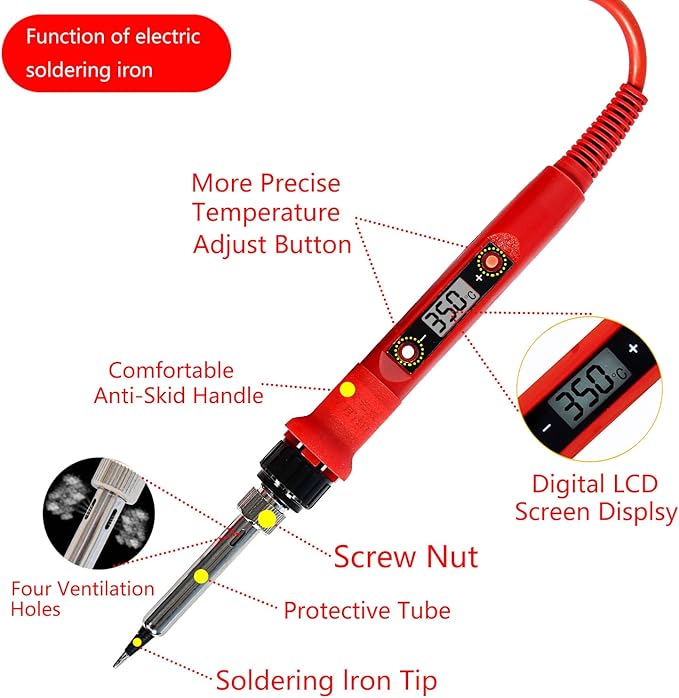 Soldering Iron Kit,80W LCD Digital Soldering Gun with Adjustable Temperature Controlled and Fast Heating Ceramic Thermostatic Design