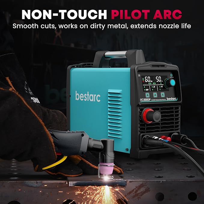 bestarc Plasma Cutter, [Pilot Arc][Large LED Display][Air Sensor] 50A bestarc Plasma Cutter Machine 110/220V Dual Voltage, 1/2 Inch Clean Cut 3/4 Inch Max Cut, Post Flow Mesh, 2T/4T for Beginners DIY