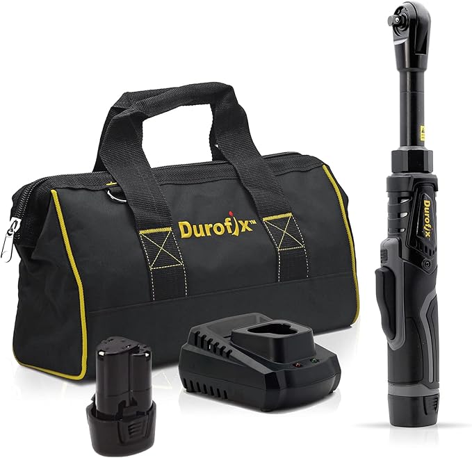 Durofix G12 Series 12V Li-ion Cordless 3/8” 60 ft-lbs. Extended Ratchet Wrench Tool Kit, 12V Cordless Ratchet Wrench, Variable Speed & LED Light (RW1216-32 - 2 Battery Pack)