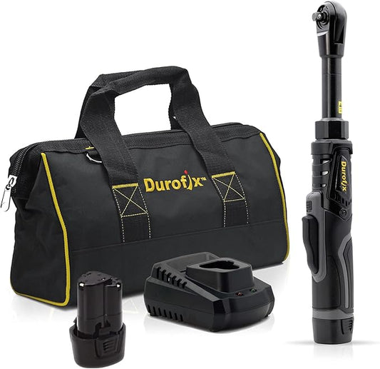 Durofix G12 Series 12V Li-ion Cordless 3/8” 60 ft-lbs. Extended Ratchet Wrench Tool Kit, 12V Cordless Ratchet Wrench, Variable Speed & LED Light (RW1216-32 - 2 Battery Pack)