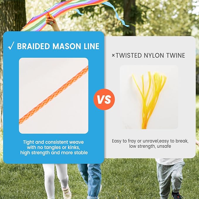 MERIANE Mason Line w/Reloadable Line Reel, 1000FT Nylon String Line, 18# Braided Twine String for Masonry Job, Level Lines in Construction, Gardening, Fluorescent Orange