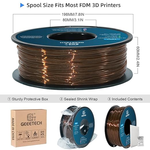 Geeetech TPU Filament 1.75mm, Shore 95A ??Flexible 3D Printer Filament with High Elasticity, 1KG (2.2lbs) Spool, Dimensional Accuracy 짹0.03mm, Fits Most FDM Printers (Clear Brown)