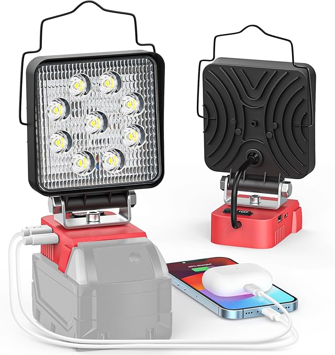Ecarke LED Work Light Compatible with Milwaukee, Ecarke 54W 5400LM Cordless LED Flood Work Lights, Compatible with 18V Lithium Battery Light, Low Voltage Protection, USB & Type-C Charging Port