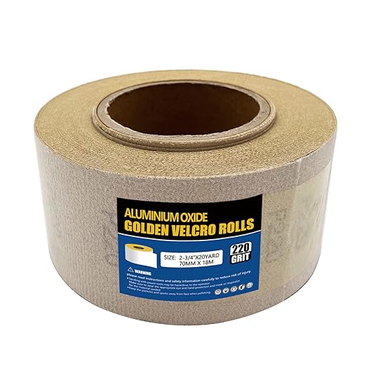 220 Grit Hook and Loop Sandpaper Roll, 2-3/4" X 20 Yard Aluminium Oxide Hook-and-Loop Backed Sand Paper Emery Cloth for Wood Furniture Finishing Metal Sanding Polishing and Woodworking