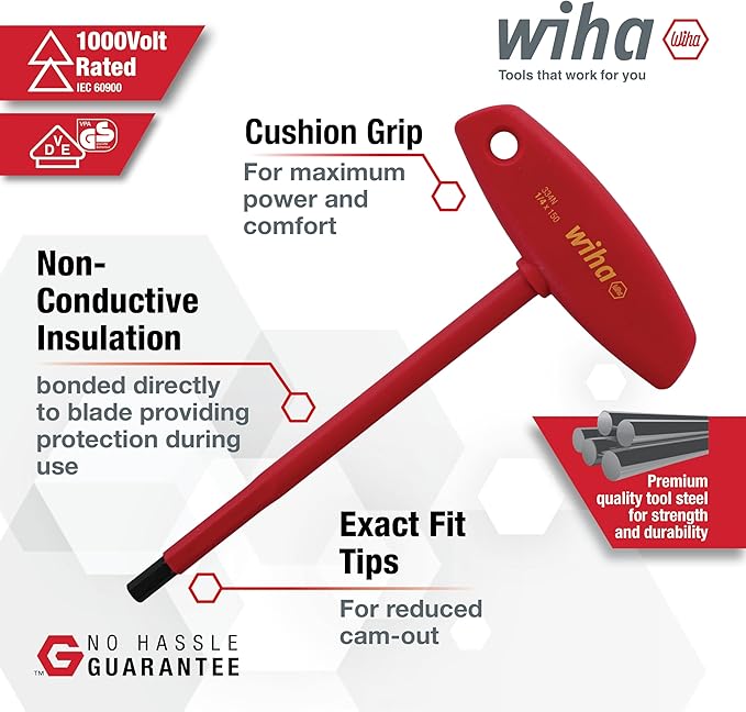Wiha 33490 T-Handle Hex Driver Set, Inch, 1000 Volt, 6 Piece