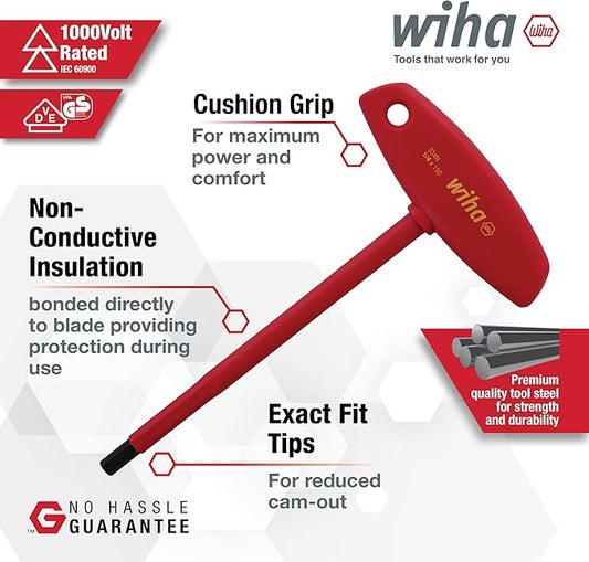 Wiha 33478 Insulated T-Handle Hex Key Set, Metric 4??0mm, 5-Piece, 1000V VDE Tested