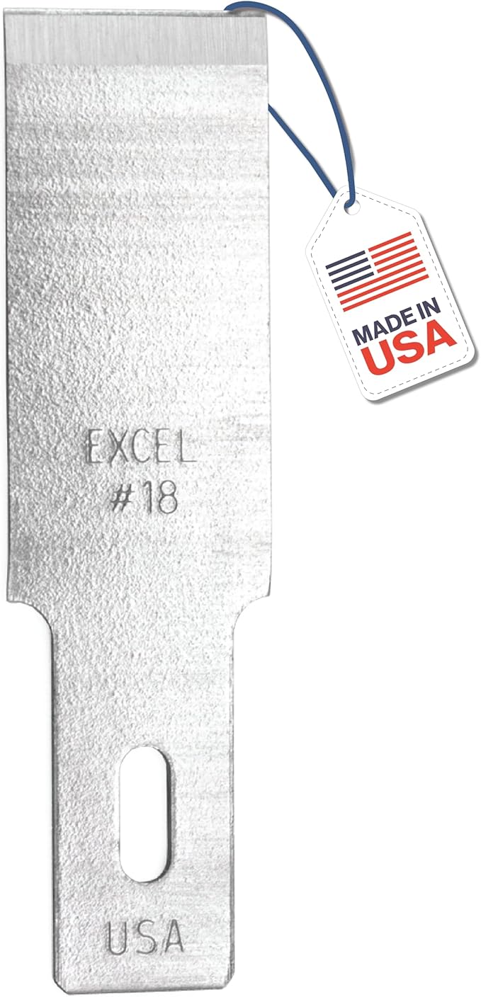 Excel Blades #18 Wood Chisel Blades ??1/2" High Carbon Steel Replacement Blades (100-Pack) ??Fits K2, K5, K6 Handles ??Precision Carving, Shaving, and Crafting ??Made in USA