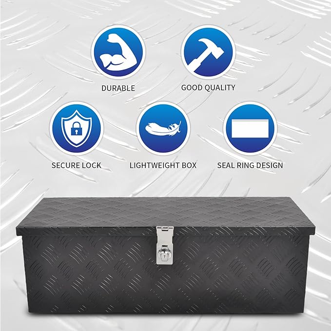 30??Heavy Duty Aluminum Truck Bed Tool Box 5 Bar Tread Waterproof Truck Tool Box Storage Organizer竊똖ruck Box with Side Handle, Lock & Keys,Black (30"X13"X10")