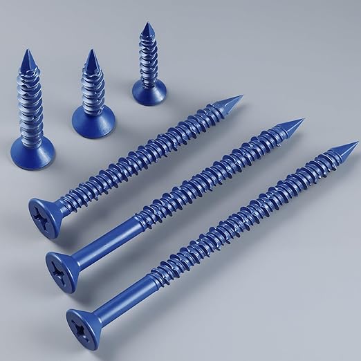 35Pcs 1/4 x 2-1/4 Inch Concrete Screws Anchor with Drill Bit, Blue Flat Head Masonry Brick Stucco Cement Block Screws, Diamond Point