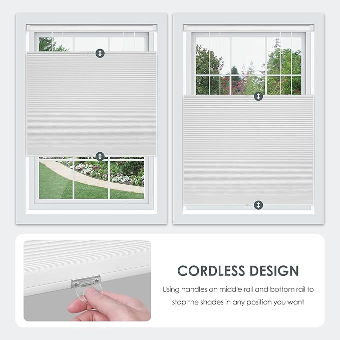 LazBlinds No Tools No Drill Cordless Cellular Shades, Top Down Bottom Up (TDBU) Honeycomb Shades for Home, Blackout Light Blocking Thermal Insulation Blinds for Windows, 47" W x 64" H, Dark Coffee