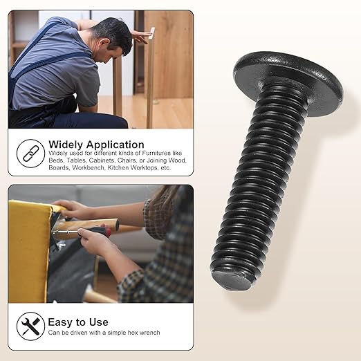 METALLIXITY Flat Head Hex Socket Cap Screws Bolts(M6-1x40) 25Pcs, Steel Hex Socket Furniture Bolts Screws - for Furniture Woodworking Project, Black