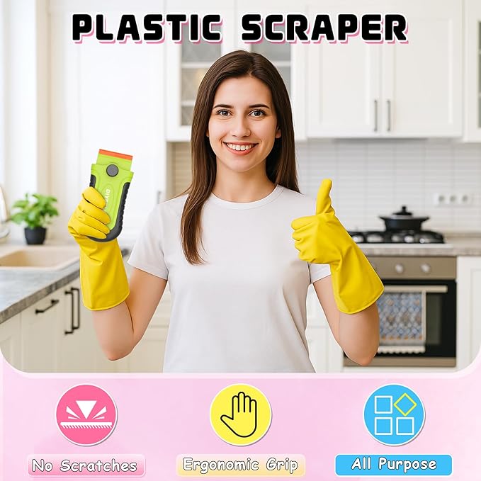 DIYSELF 2 Pcs Plastic Razor Blade Scraper with 10 Pcs Blades, Plastic Scraper Tool for Adhesive Remover, Scrapers for Cleaning Stickers, Decals, Glass, Windows, Car, No Scratches (Green)