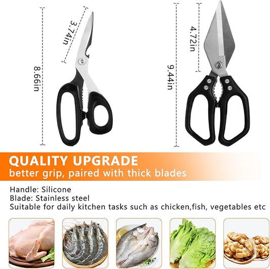 2-Piece Kitchen scissors (1 Heavy-Duty Poultry Shears + 1 Chicken Bone scissors) Stainless Steel Cooking Shears, Multi-purpose kitchen shears for meat, fish, vegetables, and poultry.